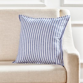 Solino Home Linen Pillow Cover 20 x 20 Inch - 100% European Flax Navy and White Stripe Decorative Throw Pillow Case with Invisible Zipper - Santa Barbara, Cushion Cover for Couch, Sofa, Bed, Chair