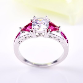 Psiroy 925 Sterling Silver Plated Cushion Cut Cubic Zirconia 3 Stone Engagement Ring Size 8