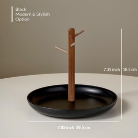 Shinpuru Key Tray & Key Bowl, Jewelry Tray with Wood 3-Tier Hanging Organizer - Multi-Functional Entryway Tray, Perfect for Key Bowl, Valet Tray, Ring Holder, Jewelry Dish Organize (Black Round)