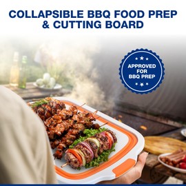 2-Pack XL Collapsible BBQ Prep Tub with Built-In Cutting Board, Lid & Strainer – Marinate, Drain & Prep – Large Food-Safe Container – Perfect for Grilling, Smoking & Outdoor Cooking