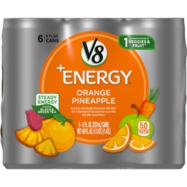 V8 +Energy, Healthy Energy Drink, Natural Energy from Tea, Orange Pineapple, 8 Ounce Can, 6 Count