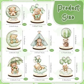 16 Pcs Wooden Baby Shower Table Centerpiece Sage Green Bear Tabletop Detachable Sign Boy Or Girl Gender Reveal Table Toppers Display Decoration Bear Birthday Photo Props We Can Bearly Wait Party Favor