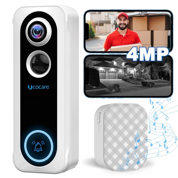4MP Video Doorbell Wireless Works with Alexa, UCOCARE Doorbell Camera
