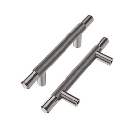 Alzassbg 10 Pack Black Nickel Cabinet Pulls, 3 Inch(76mm) Hole Centers T Bar Knurled Kitchen Cabinet Handles for Cabinets AL3015AS