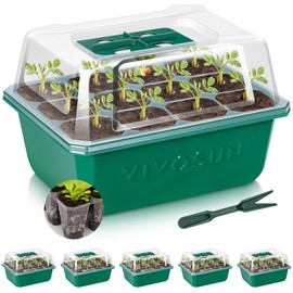 VIVOSUN 6-Pack Seed Starter Trays, 72-Cell Seed Starter Kit with Humidity Dome, Flat Reusable Plant Germination Trays with Drain Hole, Green Propagation Tray for Planting Seeds