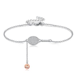 URONE Tennis Ball Bracelet Sterling Silver Tennis Racquet Pendant Bracelet Sports Team Jewellery for Women Player