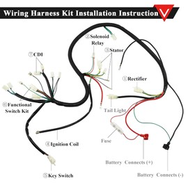 PRO BAT GY6 Full Electrics Wiring Harness W/O Waterproof Cap CDI Coil Solenoid GY6 125cc 150cc 200cc 250cc Chinese Elecric Start Kandi ATV Quad Bike Buggy Go Kart Scooter Moped
