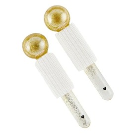 Bella Cooling Eye or Facial Globes For Daily Skin Care Beauty Routine, Glass Gold Tone Glitter - SET OF 2