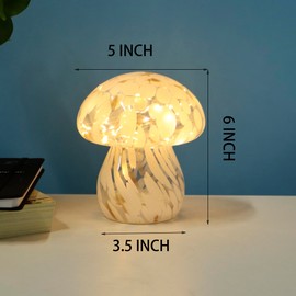 Small Glass Mushroom Table Lamp Night Light Bedside Desk Lamp for Bedroom Nightstand Light-White