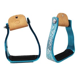 CHALLENGER Horse Western 5" Barrel Racer Turquoise Engraved Aluminum Angled Show Stirrups 51140TR