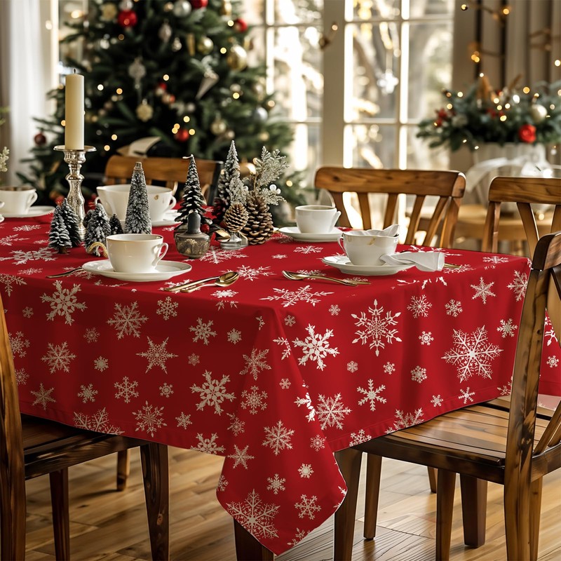 AIBIIN Christmas Tablecloth white Snowflake Rectangle Holiday Table Cloth Waterproof
