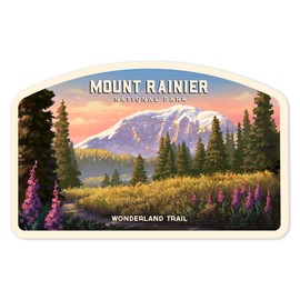 Lantern Press Sticker Mount Rainier, Washington, Mt Rainier National Park, Wonderland Trail Die Cut Vinyl, (Waterproof Decal for Cars, Water Bottles, Laptops, Coolers), Small