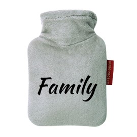 Huuraa Taschenwärmer Family Schriftzug Geschenk 0,2 Liter Grey Mini Veloursbezug Family Geschenkidee