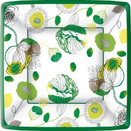 Boston International Ideal Home Range 8-Count Square Paper Dessert Plates, Green Muriel