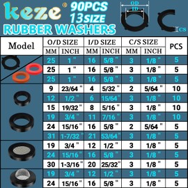 KEZE 24 Sizes Plumbing Washers Assorted Kit 165 PCS Garden Hose Washer Rubber Self Locking Tabs & Shower Head Silicone Gasket Seals,Water Hose Washers with Screen Filter for Repair Connection