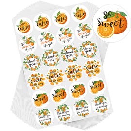 Chinco 480 Pieces Little Cutie Baby Shower Stickers Orange Themed Birthday Party Decorations 1 Inch Round Waterproof Self-Adhesive Little Cutie Stickers for Baby Shower Cutie Birthday Party Supplies