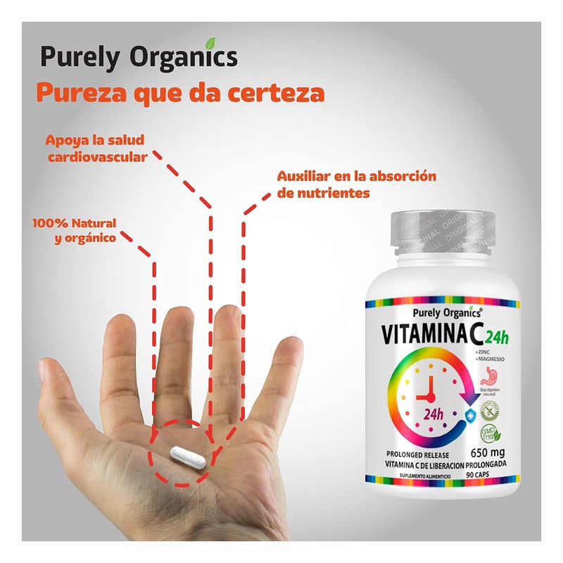 Vitamina C de liberación prolongada. Activo por 24 horas. Con