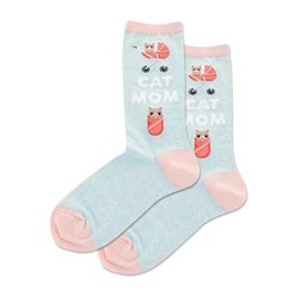 Hotsox Women's Cat Mom Crew Socks 1 Pair, Mint Melange, Women's 9-11