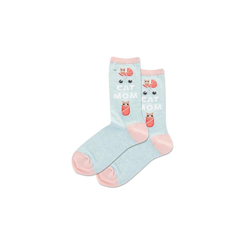 Hotsox Women's Cat Mom Crew Socks 1 Pair, Mint Melange,