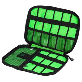 sourcing map Electronics Organizer 9.45" x 6.69" x 1.18" Double Layer Nylon Tech Organizer Travel Case for tech Pouch Cord Organizer Travel Accessories Men Women, Pink