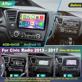 [4G+64G] Android 13 Car Radio for Honda Civic 2013-2017(Only US Version), 9” IPS Touchscreen Supports Wireless Carplay&Android Auto, Bluetooth &GPS,FM Radio& Back-up Camera, Civic Stereo