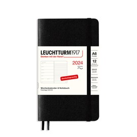 LEUCHTTURM1917 367803 Weekly Calendar & Notebook Pocket (A6) 2024, Soft Cover, Black, German, 12 Months