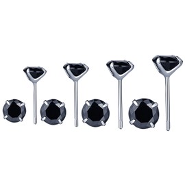 S925 Sterling Sliver Stud Earrings Diamond Shape Zircon for Men Women Black Tone