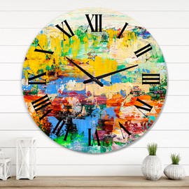 Designart 'Abstract Art Multicolored Bright Texture I' Modern wall clock - 36 in. high, 36 In. Wide