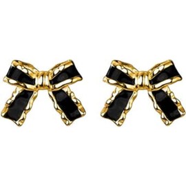 Bow Earrings Studs for Women Teen Girls Bowknot Stud Earrings Ribbon Bow Studs (Black+Golden, One size)