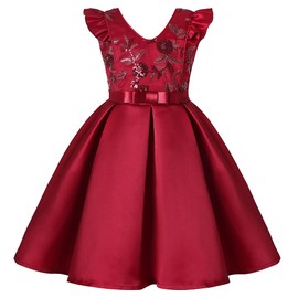 COMISARA Christmas Dresses Flower Girls Dresses Elegant Ball Gown Floral Dress Burgundy 120