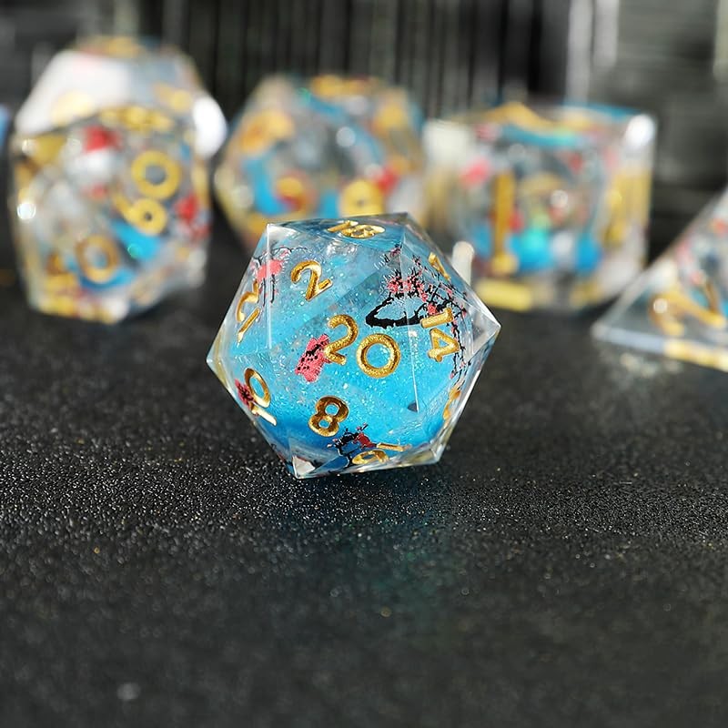 Liquid Core DND Dice Set, 7 Pieces, Quicksand Polyhedron Resin