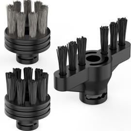 Phueut CB-08C Replacement 3 Pack Steam Cleaner Brush Set, Nylon, Brass & Grout Brushes for Tile, Grout, Stove, Grill & Delicate Surfaces, Black