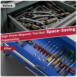 Preciva 2-Pack Magnetic Screwdriver & Wrench Organizer - 24-Slot Aluminum Rail Tool Holder | for Toolbox, Workshop Wall Organization (Tools Not Included)