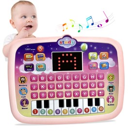 STOULKD Kid Tablet Toddler Learning Pad Interactive Toy with Screen -Educational Toys Fun Gifts -Music/Piano/ABC/Numbers/Words/Spell/Animals - for Boys&Girls 3+ (Pink)……