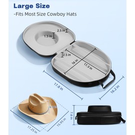 Hat Can for Cowboy Travel Extra Large, Waterproof Hard Case Box Storage for Fedora Panama Tweed Cap Holder Organizer Carrier with Adjustable Carry Strap, Men's Western Gifts, Large Grey Interior