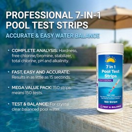 Pool Test Strips with App 7 in 1 (150 Strips) Easy & Accurate Testing | Tests for pH, Alkalinity, Free Chlorine, Total Chlorine, Bromine, Hardness and