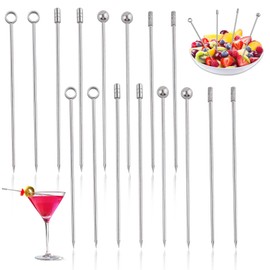 Cocktail Picks Set, 16 Pieces, Stainless Steel, Assorted Head Shapes, Reusable, Elegant Design, Reusable, Bars Cafes Party Restaurants and Home Use