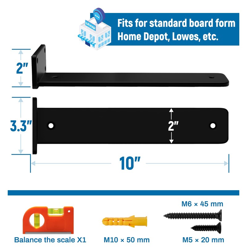 LEOPO 10 inch Floating Shelf Bracket, 1/4” Thick Heavy Duty