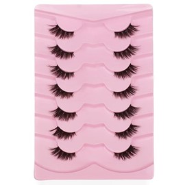 Vivis Half Lashes Corner Lashes Natural Looking Wispy Cat Eye Faux Mink False Eyelashes, Fluffy Curly Fox Eye, 7pcs Glue-On Eyelash Extensions C Curl/D Curl (B52 (D Curl))