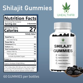 Uhealthfri Shilajit Gummies - Shilajit Pure Himalayan Qrganic Potency Energy Booster 60 Count Premium Pure Shilajit Gummies for Men (1)