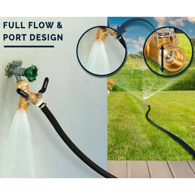 Morvat Heavy-Duty Brass 2-Way Garden Hose Splitter with Extended Metal