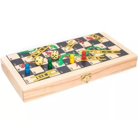 CHH Snake & Ladders Board Game 2-4 Players Foldable Wooden Storage Case