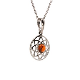 Artisana-Schmuck Amber Pendant (without Chain), Round Pendant Made of Amber and Rhodium-Plated 925/000 Sterling Silver, Rhodium-plated 925/000 sterling silver Baltic Amber, Amber