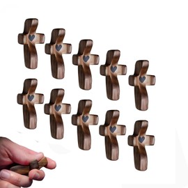 Yunjuhop Wooden Cross My Heart From The Holy Land,Jesus Wooden Love Heart Stress Relief Gifts Thumb Holding Cross Awesome Gifts (black 10pcs)