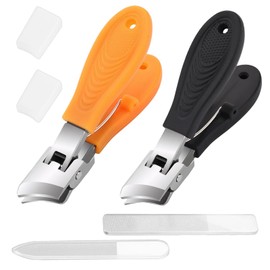 2 Pieces of Slanted Nail Clippers, Wide Jaw Opening Anti-Splash Slanted Nail Clipper, Comes with 2 Protective Covers, 3 Glass Files, 10mm Large Opening, Anti-Splash Design, for Men Women