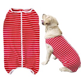 Kukaster Pet Dog Bodysuit After Surgery Castration Male Wound Protection Suits for Dog, Zip Design for Hair Loss, Allergies, Shaving, Red White XL