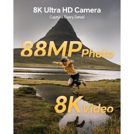 Fulealfly 8K Digital Camera for Photography, 88MP Autofocus WiFi Vlogging Camera for YouTube Video with Front and Rear Lens, Flash, Touch Screen, Lens Hood, 64GB Card, 2 Batteries(Black)