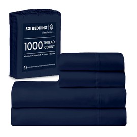 SGI 1000 Thread Count Egyptian Cotton King Sheet Set – Ultra Soft, Deep Pocket 15” Fitted, Breathable & Hotel-Quality,Luxury 4-Piece Premium Bedding Set for Crisp, Durable Comfort – Navy Blue