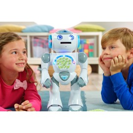 LEXIBOOK Powerman Max - Remote Control Walking Talking Toy Robot STEM Programmable Dances Sings Telling 10,000 Stories 300+ Learning Quiz Shooting Discs and Voice Repeat for Kids 4+ - ROB80EN, White