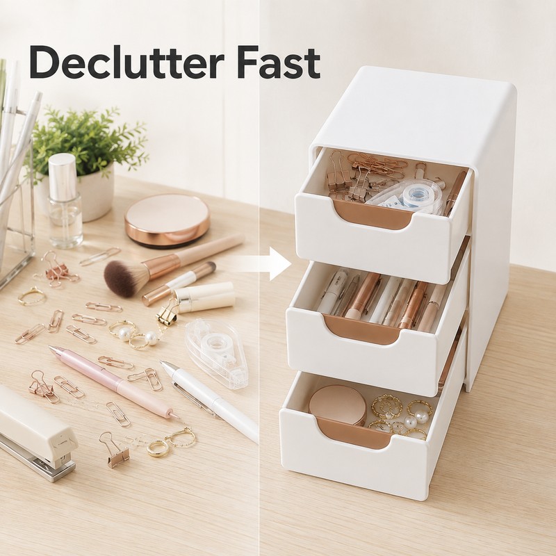 Mini 3-Drawer Desk Organizer for Small Items – Compact Storage